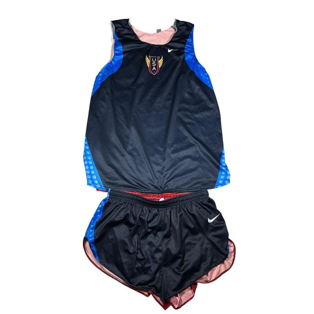 Y2K Nike Team USA Track Field Running Jersey and Shorts Set Navy Red L/M